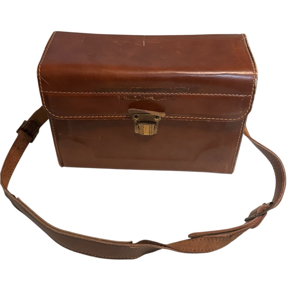 Vintage Brown Leather Men's Retro Camera Case Bag w/ Shoukder Strap